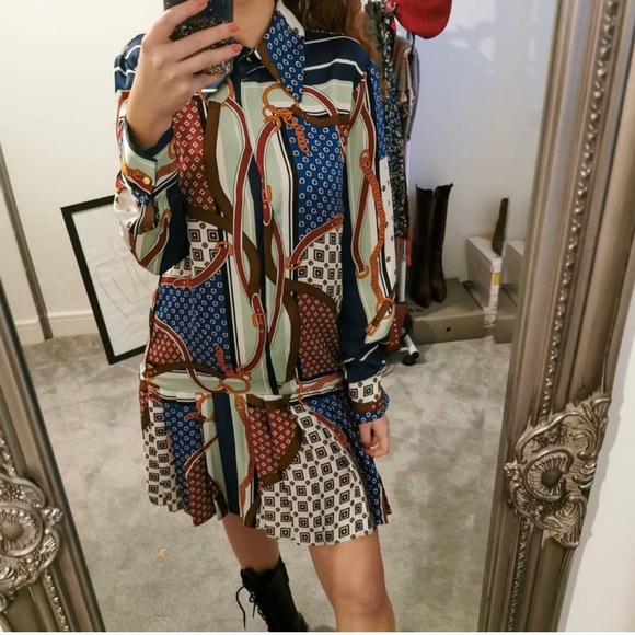 NWT ZARA Printed Dress Chain Print XS Blogger Fav - Picture 6 of 9